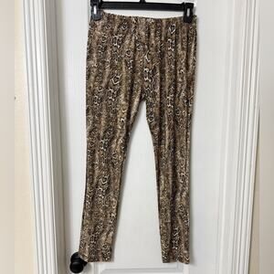 Cleek women's brown snake print pants pull on lounge chic trousers XL